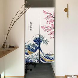 Japanese Mount Fuji Door Curtain Cherry Blossoms Doorway Curtains Linen Drapes Restaurant Kitchen Entrance Hanging Half-Curtain