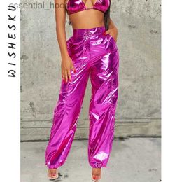 Women's Pants Capris Womens high waisted Ruched harem pants sexy metal gold casual bag Trousers 2023 spring/summer fairy pleated dress C240411