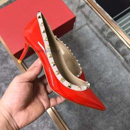 Stud Womens Vvalen Riveted Pump Shallow Pointed Single Shoes High Heels Designer Sexy Original Thin v Cut Heel 6.5cm Family 9APA