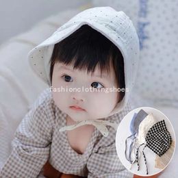 Soft Cotton Baby Princess Cap Cute Plaid Solid Color Lace-up Sun Hat for Newborn Summer Long-brim Infant Boy Girl Bucket Hats