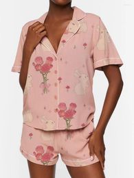 Home Clothing Women Hop Into Summer With Our Adorable Rose Print Set - Perfect For A Stylish And Comfy Season