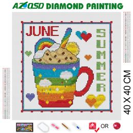 AZQSD Diamond Painting Coffee Cup Landscape Cross Stitch Embroidery Teapot Mosaic Handmade Picture Of Rhinestones Gift