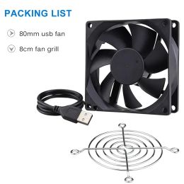 8025 80MM Cooling Fan With Metal Grill 80*80*25MM DC 5V Ultra-thin USB Cooling Fan Comptuter CPU Cooling Fan Laptop