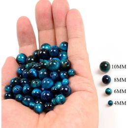 4/6/8/10mm Natural Stone Beads AAAAA Gemstone Round Loose Beads Aquamarine Tiger's Eye For Jewellery Making DIY Charm Bracelet