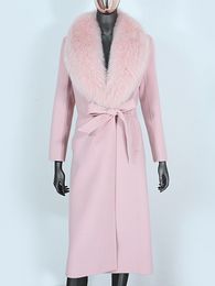 FURYOURSELF 2023 Real Fur Coat Winter Jacket Women Natural Fox Fur Collar Cashmere Wool Blends Long Outerwear Ladies Streetwear
