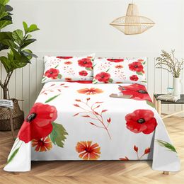 Pink Rose 0.9/1.2/1.5/1.8/2.0m Digital Printing Polyester Bed Flat Sheet with Pillowcase Print Bedding Set