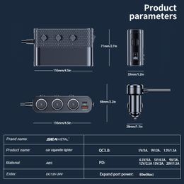 SEAMETAL 128W Cigarette Lighter Splitter QC 3.0 Car Charger Adapter 12V/24V 4 Port PD USB Fast Charging Socket for Iphone Xiaomi