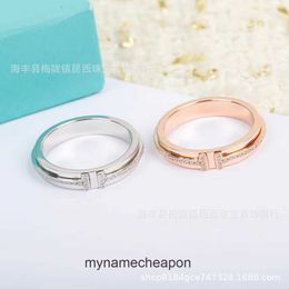 High end designer rings Tifancy V Gold Seiko High Edition 925 Sterling Silver Double T Set Diamond Narrow Edition 18K Rose Gold Couple Ring Original 1:1 With Real Logo