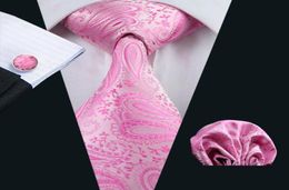 Fast Ties Paisely Pink Mens Set Hankerchief Cufflinks Jacquard Woven Business Formal Work Neck Tie Set Wedding N03796847881