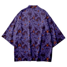 Halloween Print Cardigan Haori Beach Yukata Harajuku Japanese Kimono Streetwear Men Women Tops Robe Clothes Plus Size 5XL 6XL