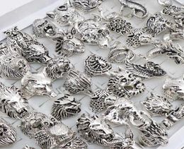 Wholesale 20pcs/Lots Mix Owl Dragon Wolf Elephant Tiger Etc Animal Style Antique Vintage Jewellery Rings for Men Women 2106236342740