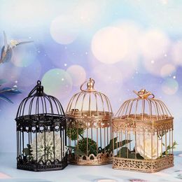 Candle Holders European Iron Art Hollowed Out Bird Cage Candlestick Ornaments Golden Wedding El Decoration Christmas Stand Props