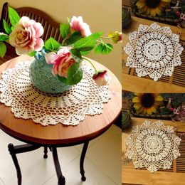 Table Mats Handmade Lace Crochet Placemat Round Place Mat Pad Cup Mug Tea Coffee Pot Doily Home Decor Kitchen Accessories