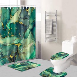 Colourful Tie Dyed Marble Texture Shower Curtain Bathroom Floor Mat 4pcs Shower Curtain Decorative with Plastic Hook