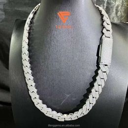 2024 Luxury Hip Hop Cuban Link Chain Necklace Bling Moissanite Diamond 20mm Ice Cuban Chain Fashion Silver Jewelry