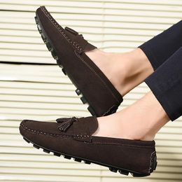 Casual Shoes Suede Leather Mens Loafers Clasicc Comfy Man Dress Flats Fashion Moccasin Slip-on Male Boat Tassel Peas