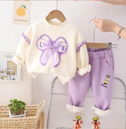 Trousers Autumn Winter Outfits for Toddler Girls Love Bow Plush LongSleeved Sweatshirt and Pants Christmas Baby Girl Infant Clothes Set