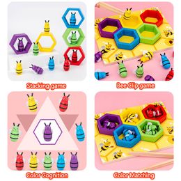 Children Montessori Toys Wooden Clip Bee Colour Sorting Shape Matching Board Games Fine Motor Training Sensory Educational Toys