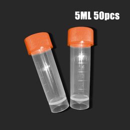 50pcs/bag 5ml Plastic Reagent Bottle With Silica Gel Washer Graduated Lab Plastic Freezing Tube