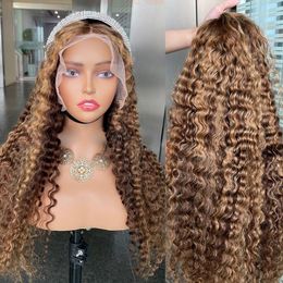 30 34 Inch 13x4 Curly Ombre Highlight Human Hair 250% Lace Frontat Wigs Colored Deep Wave 13x6 Lace Front Wig For Women