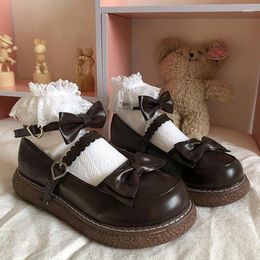 Dress Shoes Mary Jane Pu Lolita Round Toe Japanese Jk Uniform White Black Brown Women's Bow Cute Loli Vintage Female Sweet Girls