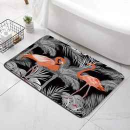 Bath Mats Flamingo Palm Tree Mat Tropical Jungle Leaf Animal Landscape Shower Flannel Anti Slip Foot Rug Bathroom Accessories Set