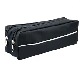 Storage Bags Double Layer Large Capacity Student Zipper Pencil Case Pen Bag Pouch Black Polyester
