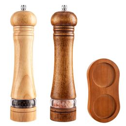 8-inch Manual Pepper Grinder Wooden Salt Pepper Mill Acrylic Ceramic Core Freshly Ground Pepper Seasoning Grinding Milling