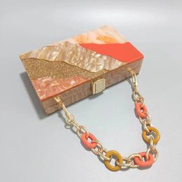 Orange Marble Glittering Lady Brand Evening Bags Women Acrylic Box Clutch Purses And Handbags Wedding Party Luxury Mini Wallets