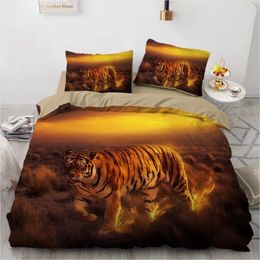 3D Animal Tigers Bedding Set 2/3PCS Soft Microfiber Queen King Twin Size Duvet Cover Set with Pillowcases Teens Boys Bed Linen