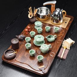220V Automatic Electric Kettle Tea Set Ceramic Teaware Set Chinese Kung Fu Teaset Teapot With Tea Tray Table