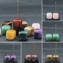 1PC Square Natural Stone Incense Holder Healing Stones Crystal Incense Stick Base Aromatherapy Fragrant Incense Tray Decoration