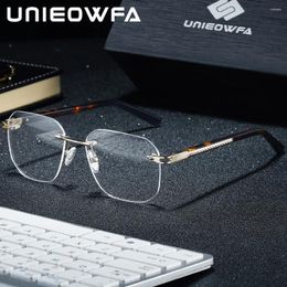 Sunglasses Frames UNIEOWFA Rimless Prescription Glasses Frame For Men Myopia Optical Eyeglasses Square Eyewear 2024 Fashion
