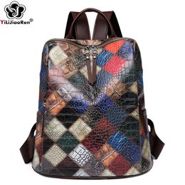 Fashion Plaid Backpack Women Soft Leather Daypack Female Large Rucksack Travel Bag Ladies Bagpack Big School for Girls 240329