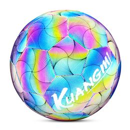 Kuangmi Reflective Football Size 5 Student School Team Match Training Sports Machine-Stitched Soft PU Soccer Balls