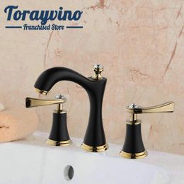 Bathroom Sink Faucets Fashion Torneira Basin Mixer Tap Set Spout Faucet With Double Handle In MaBlack And Gold Taps