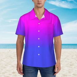 Men's Casual Shirts Neon Shirt Blue And Pink Elegant Summer Man Short Sleeve Beach Harajuku Graphic Oversized Blouses