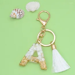 Keychains Fashion Bling English Letter Keychain Personalised Originality Green Pendant For Women Bag Car Keyring With White Tassel Crystal
