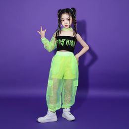 Kids Ballroom Outfits Hip Hop Clothing Green Crop Tops Street Wear Cargo Mesh Pants For Teen Girls Jazz Dance Costumes Clothes