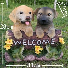 Decorative Figurines Outdoor Cute Resin Dog Crafts Villa Garden Ornaments Decoration Courtyard Park Welcome Card Simulation Animals Statue