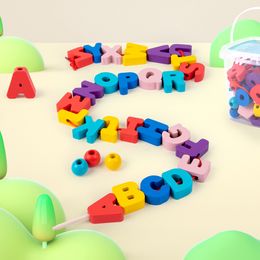 51pcs Wooden Toys Letter Digital Beads DIY Threading Toy Math Montessori Educational Building Blocks Birthday Christmas Gifts