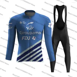Racing Sets 2024 Groupama FDJ Cycling Jersey Set Long Sleeve Quick-dry MTB Breathable Bicycle Clothing Road Shirt
