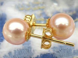 Stud Earrings Genuine 6mm Perfect Round Pink Akoya Pearl Earring Solid 14K Yellow Gold