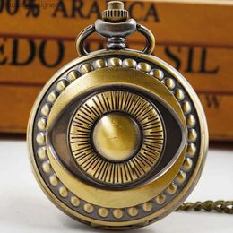 Pocket Watches Creative Retro Large Eyed Quartz Pocket All Hunter Vintage Pocket Fob Chain es Pendant Y240410