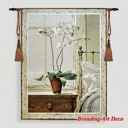Tapestries Beautiful Orchid Flower Jacquard Weave Tapestry Wall Hanging Gobelin Home Textile Art Decoration Aubusson Cotton 136x102cm