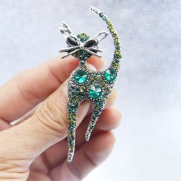 Cute Shiny Crystal Small Cat Brooch Vintage Rhinestone Kitten Shirt Lapel Pins Bag Pussy Badge Little Meow Party Jewellery Gifts