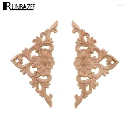 Decorative Figurines RUNBAZEF Ocean Of Flowers Wood Carved Onlay Applique Frame Doors Wall Decorate Furniture Wooden Miniatures