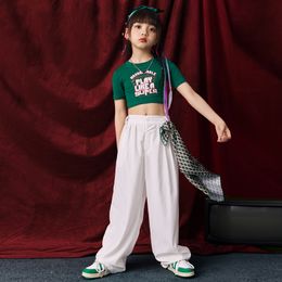 Kids Hip Hop Clothing Green Crop Tank Tshirt Tops White Casual Pants For Girls Jazz Kpop Dance Costume Street Wear Clothes