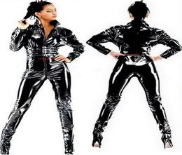 Black Shiny PVC Women039s Catsuit Costume Clothing Sexy Women Bodysuit Costumes Outfit Front Long Zipper Halloween Party Fancy 7684394