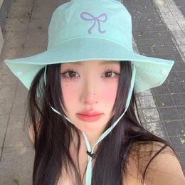 Berets Summer Candy Colour Breathable Quick Drying Bucket Hat Bow Thin Outdoor Hiking Mesh Cute Girl Mountaineering